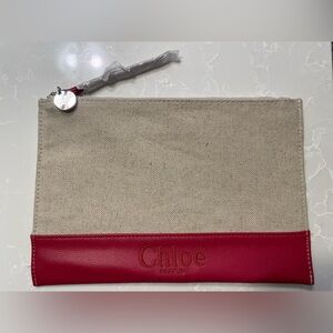NWOT Chloe Beige and Red Leather Cosmetic Pouch